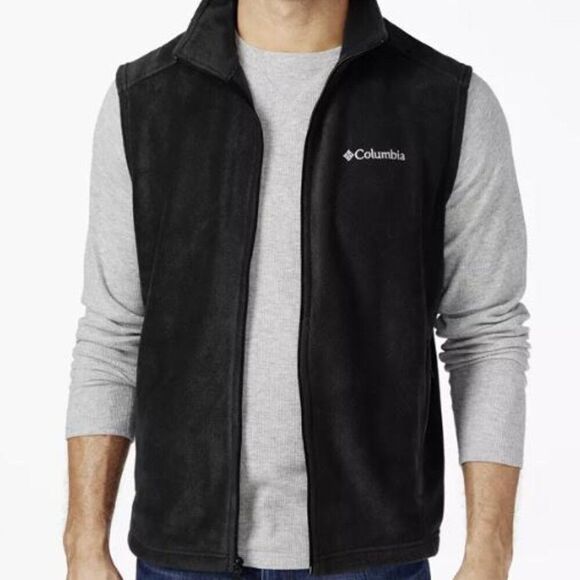 COLUMBIA Men's Size Large Black Fleece Vest Pockets Sleeveless Full Zip - Picture 1 of 6